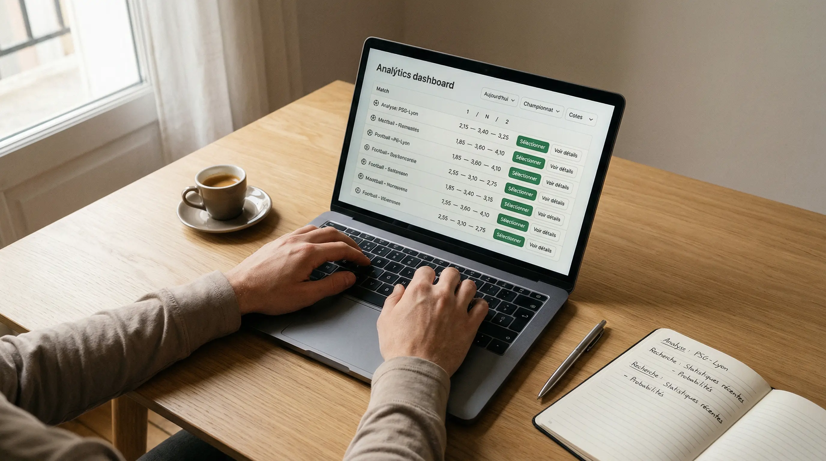 Parieur consultant les cotes de football sur un écran d'ordinateur portable